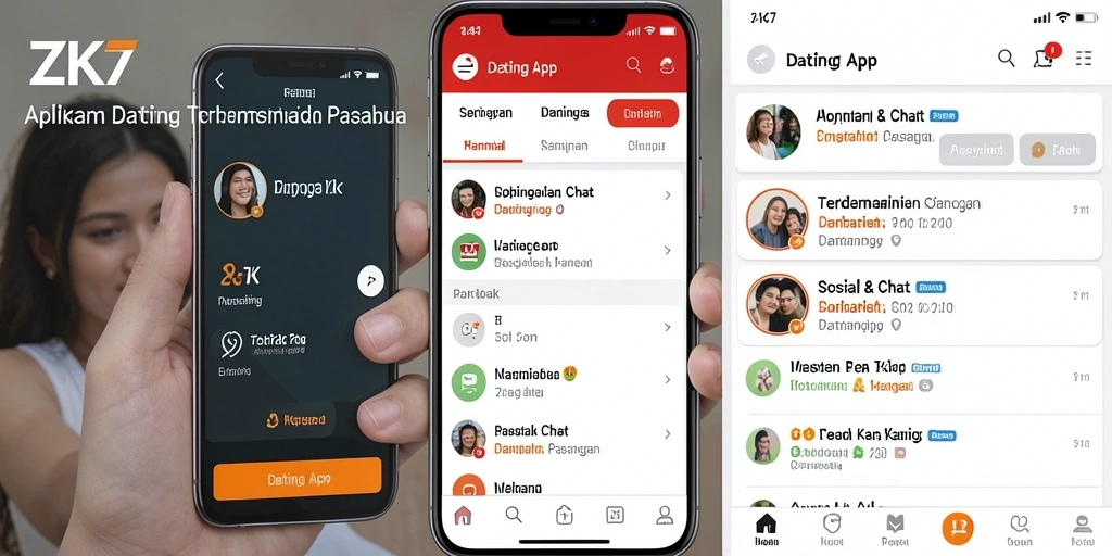 Tampilan antarmuka ZK7 yang modern dan menarik bagi pengguna Dating App.