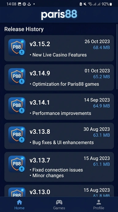 Riwayat Versi Paris88 untuk Pengguna Android